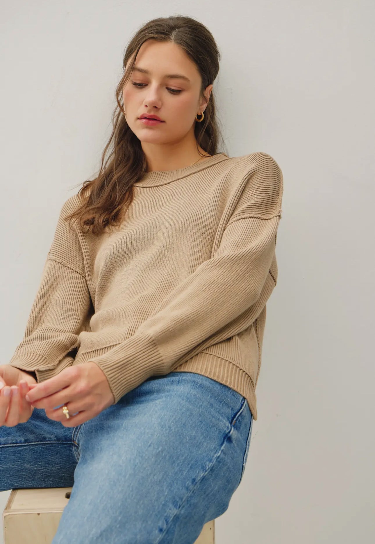 Raw Hem Tan Sweater