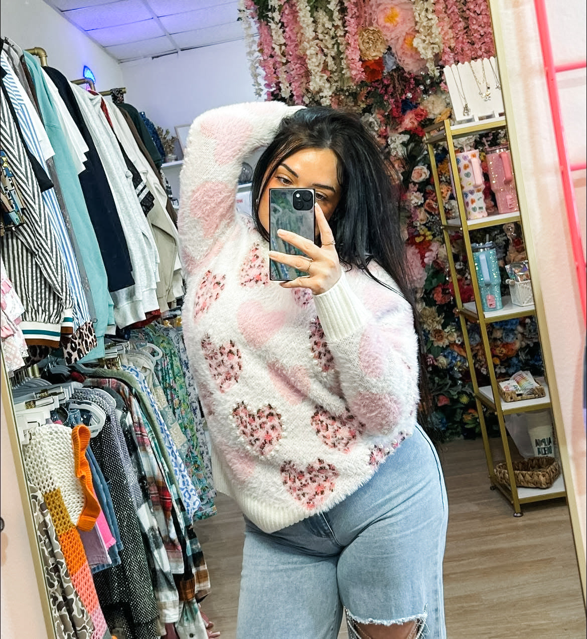 Love Pearls Fuzzy Sweater