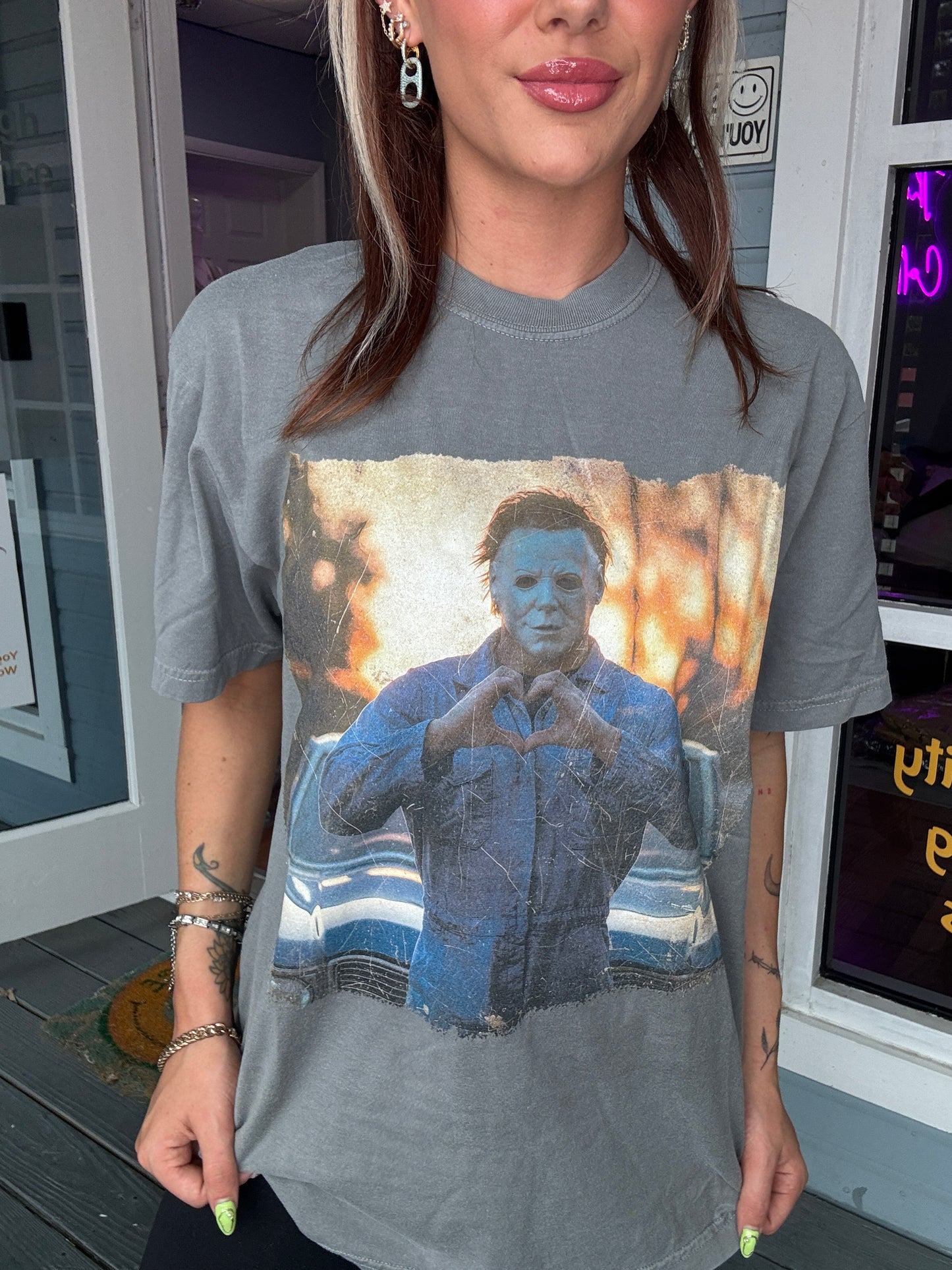 Michael Myers Heart Gray Graphic Tee