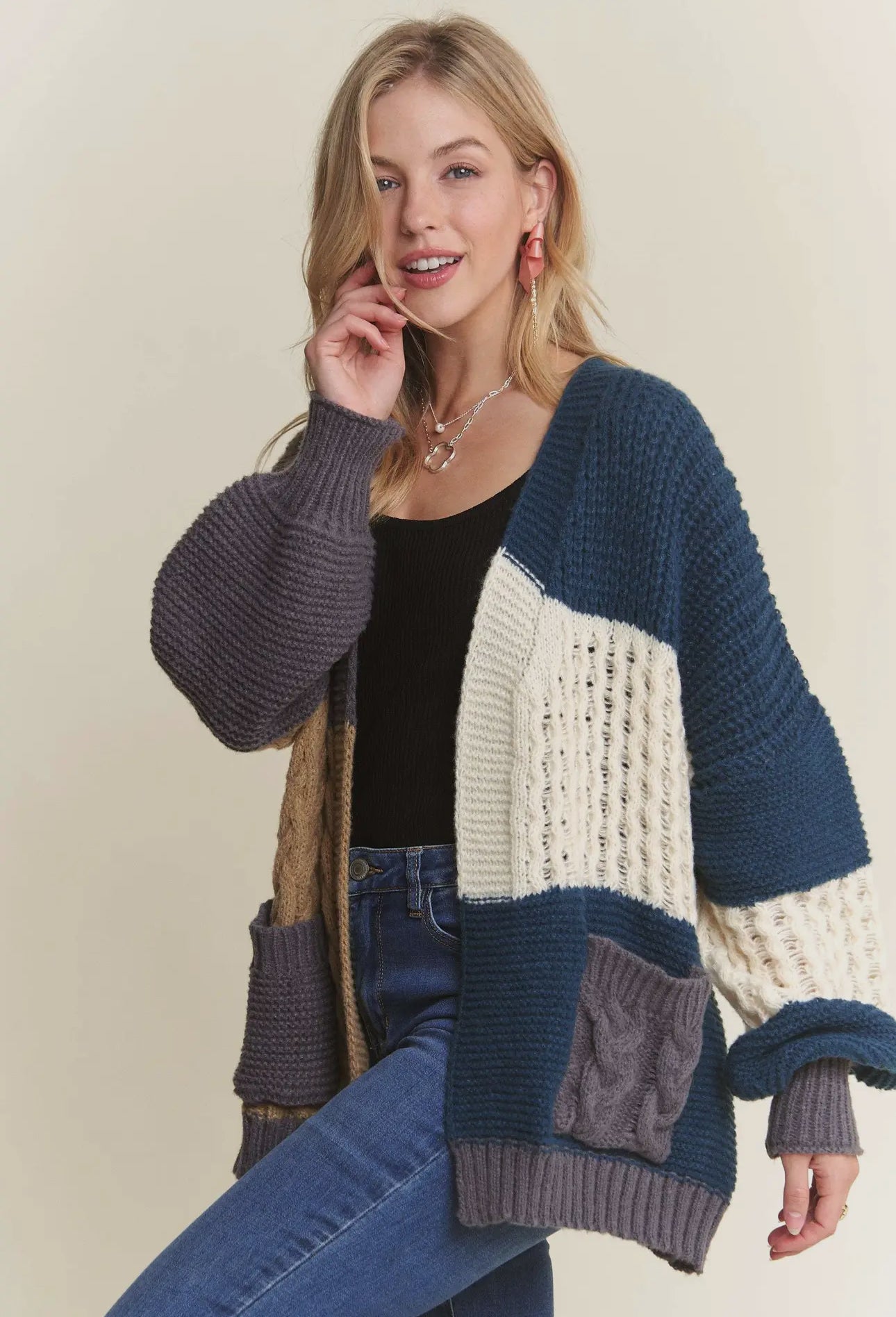 Color Block Oversized Cardigan