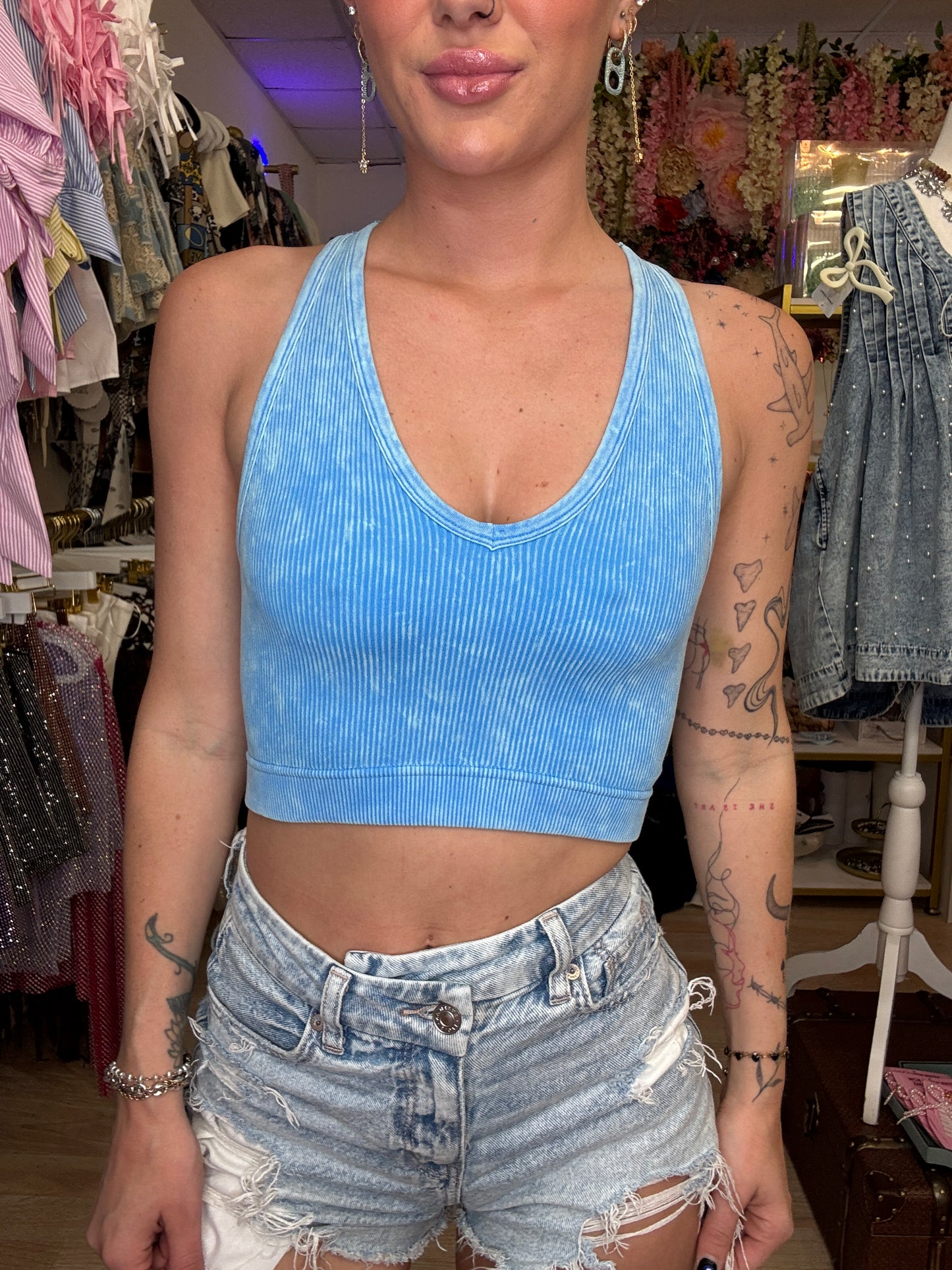 Premium Washed Seamless Rib Crop Tank