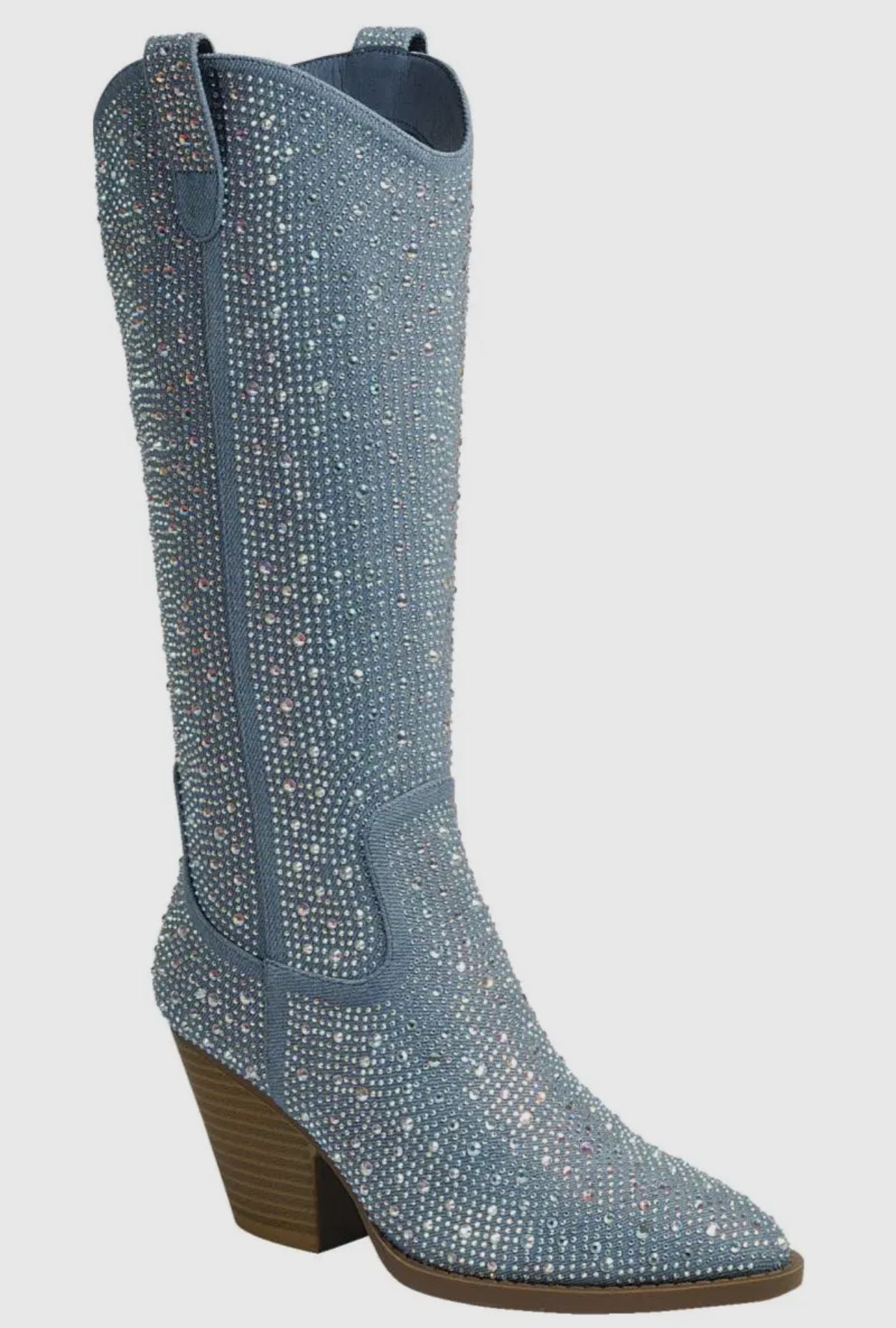 That Girl Tall Rhinestone Boots (Denim + Pearl)