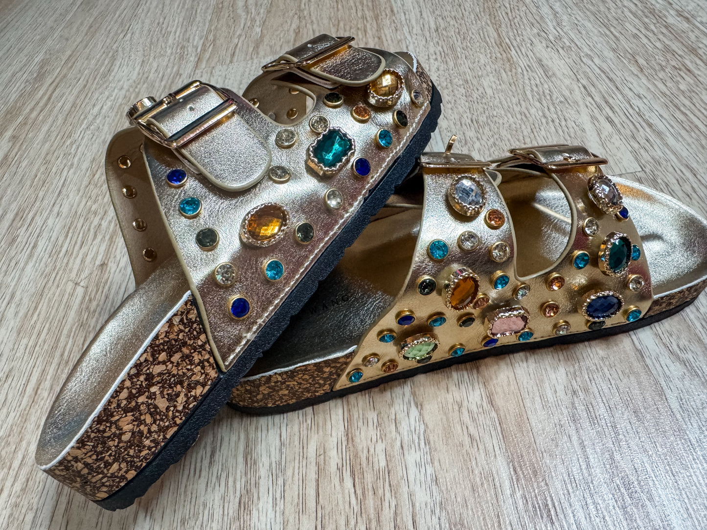 Azalea Wang Gold Jeweled Sandals