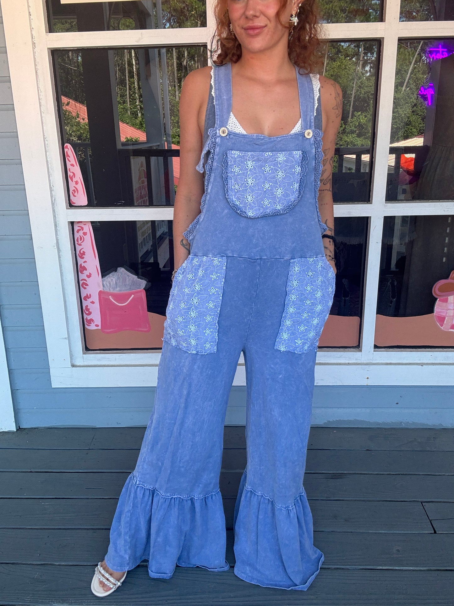 Mineral Washed Tea Party Ruffle Jumpsuits