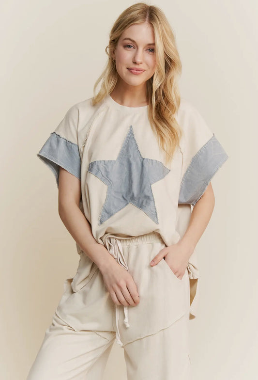 Star Girl Denim Patch Top