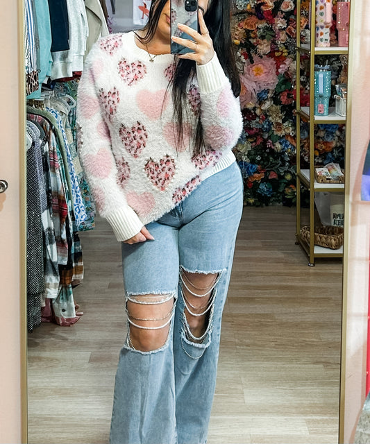 Love Pearls Fuzzy Sweater