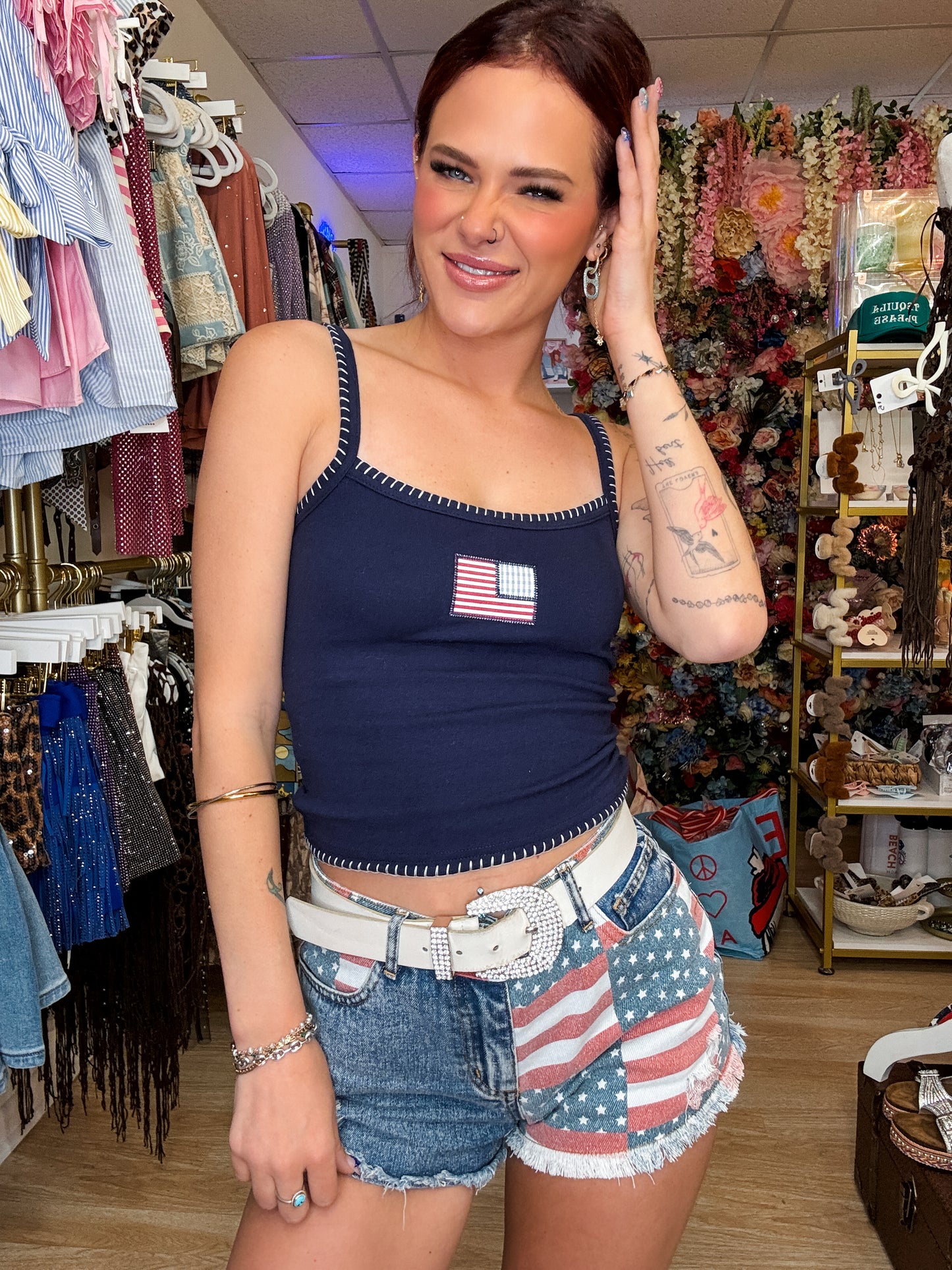 TANK TOP WITH AMERICAN FLAG ON FRONT