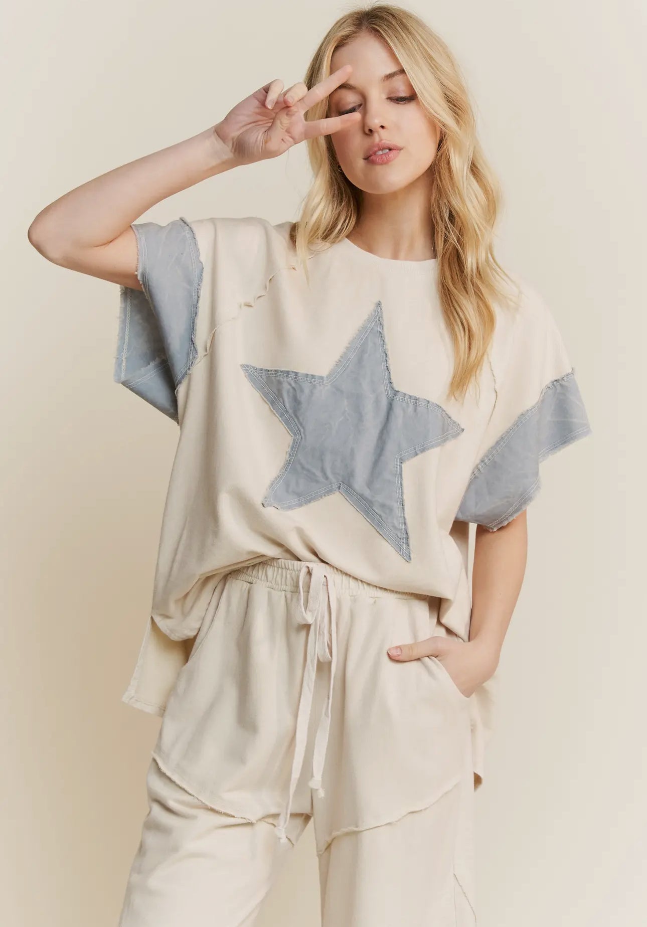 Star Girl Denim Patch Top