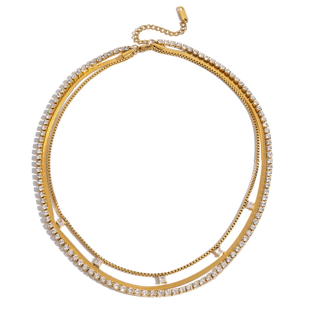 Tennis Herringbone Layer Necklace Water Resistant
