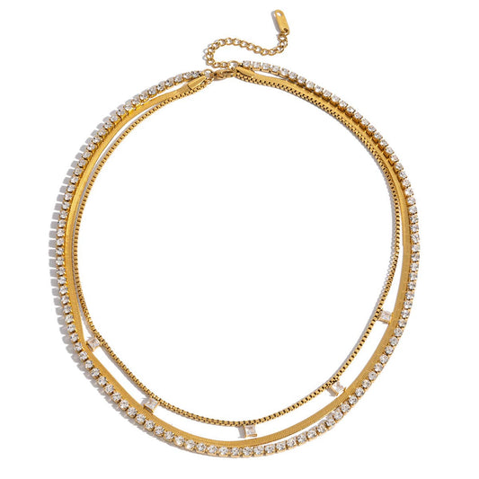 Tennis Herringbone Layer Necklace Water Resistant