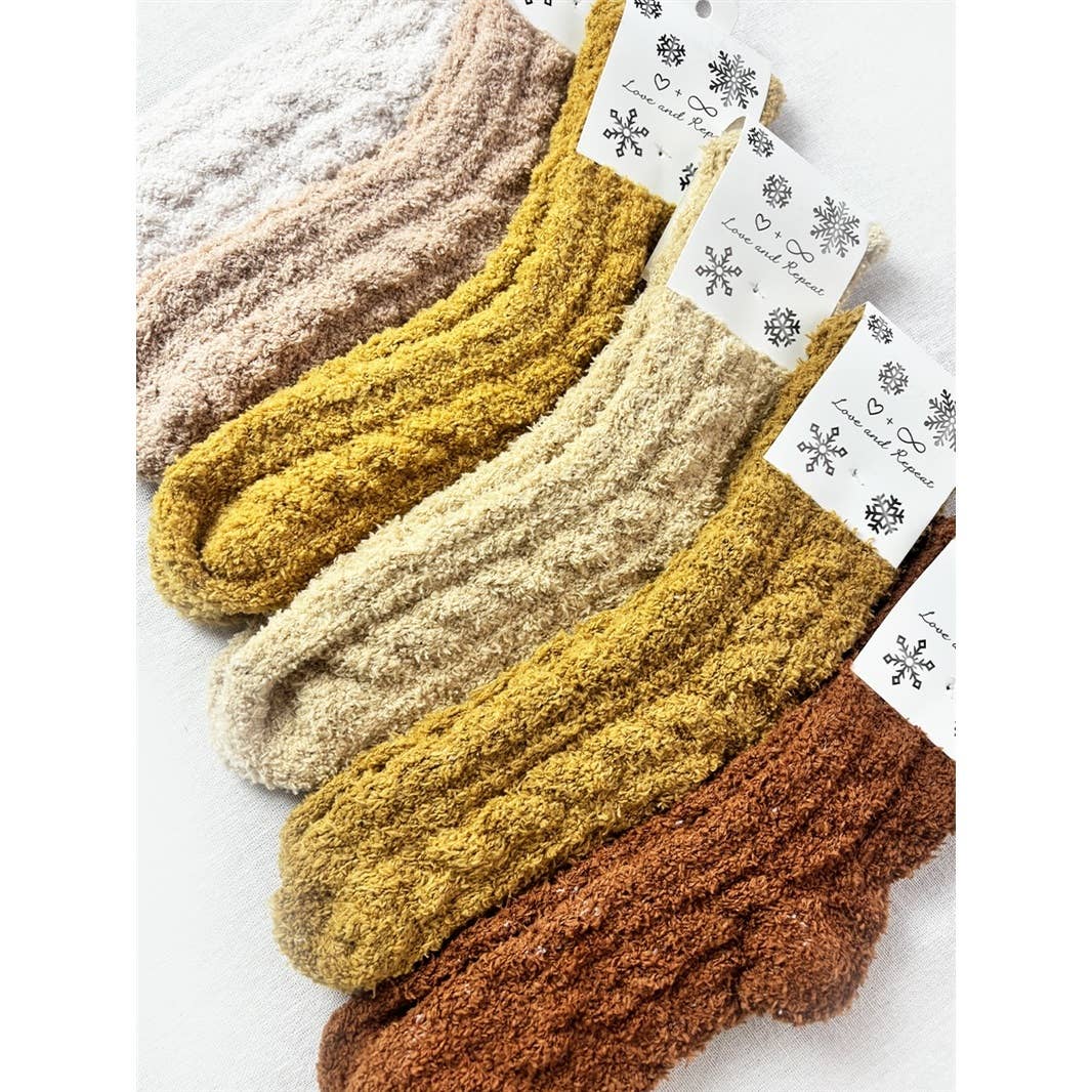 Neutral Tone Solid Cable Pattern Cozy Socks