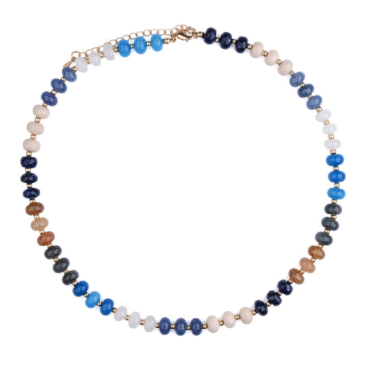 Blue Navy Brown Colorful Natural Stone Necklace Waterproof