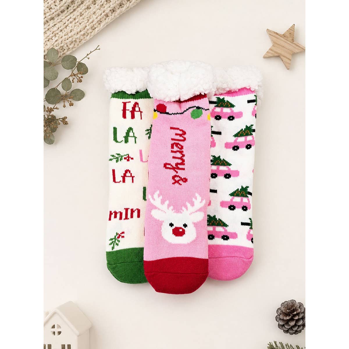 Festive Holiday Sherpa Lined Slipper Socks