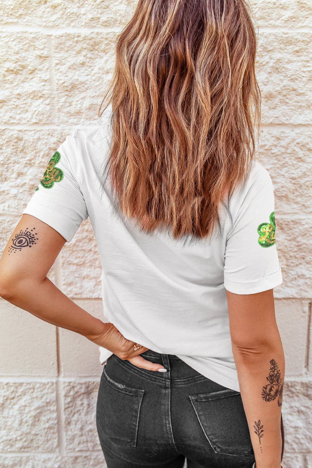 St. Patrick Sequin Clover Graphic Patched Tee | S-3XL