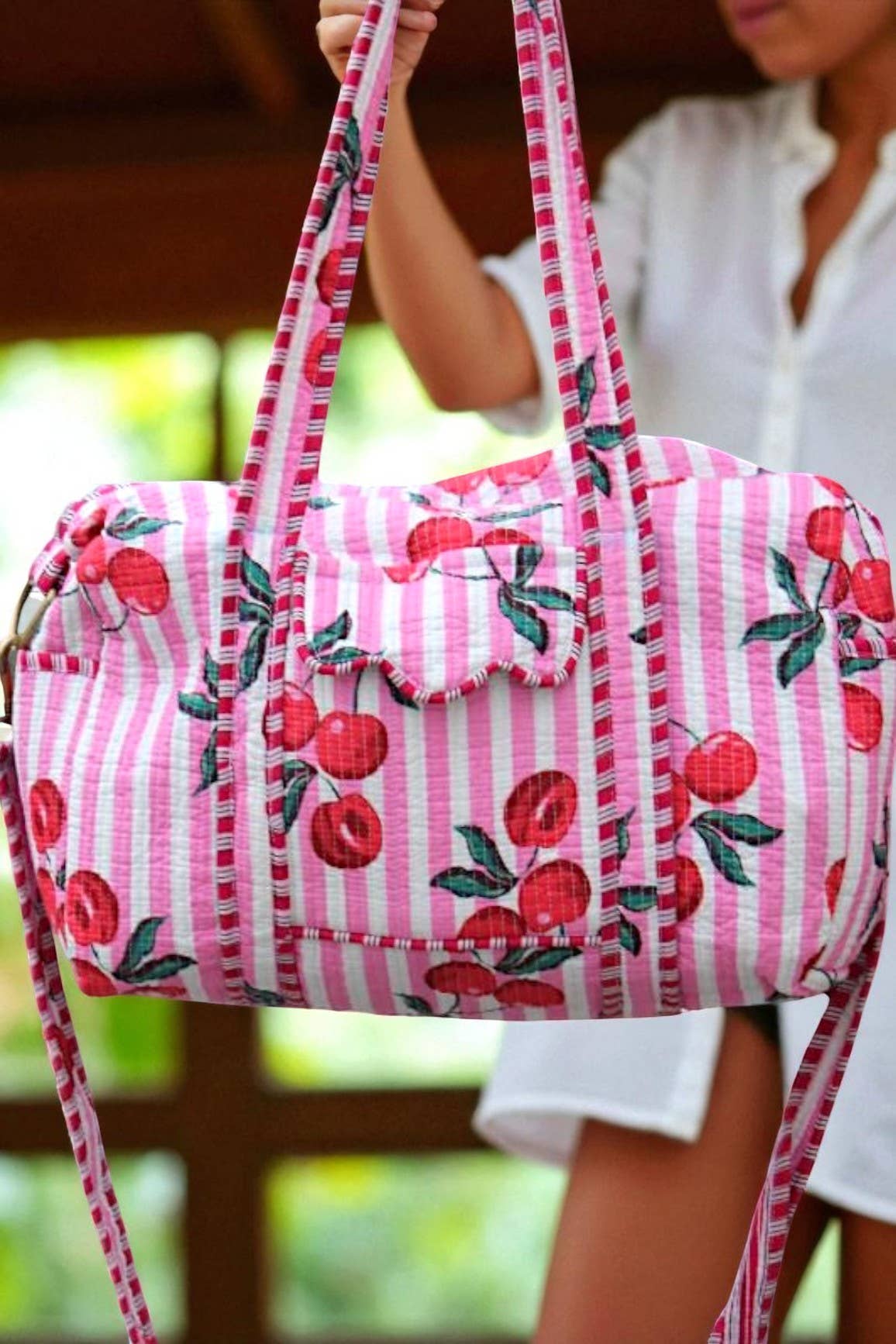 Palmer Pink Striped Cherry Duffle Bag