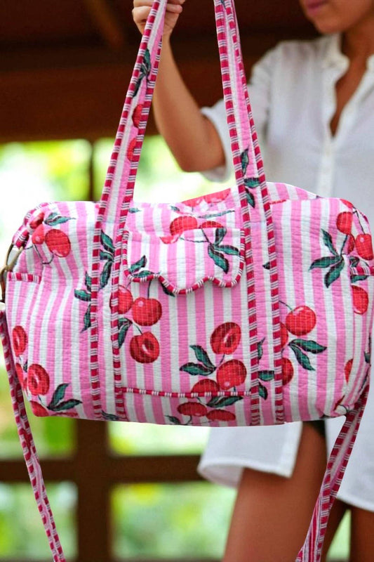 Palmer Pink Striped Cherry Duffle Bag