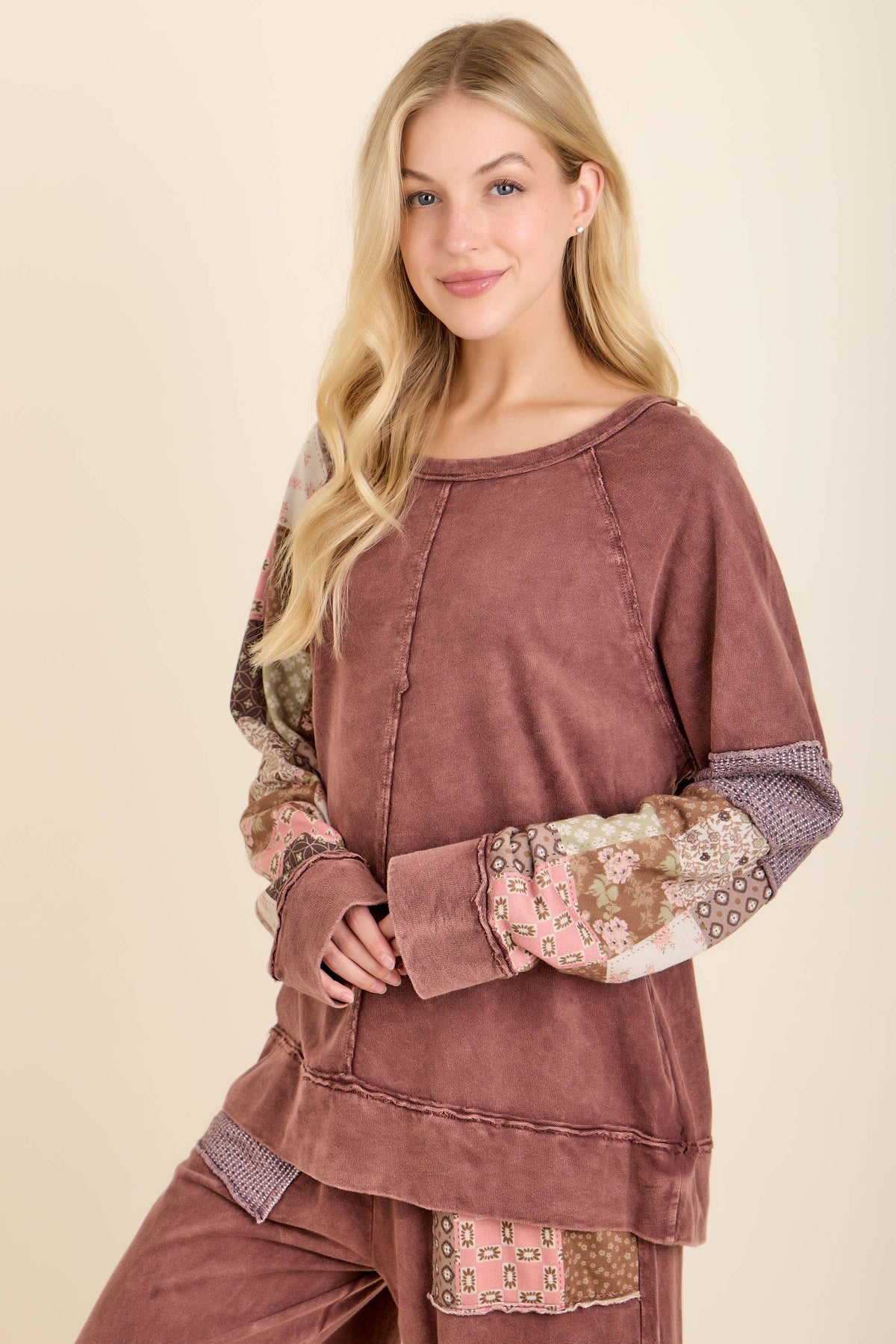 MineralWashed Fall Paisley patchwork Block sweatshirt HT7554
