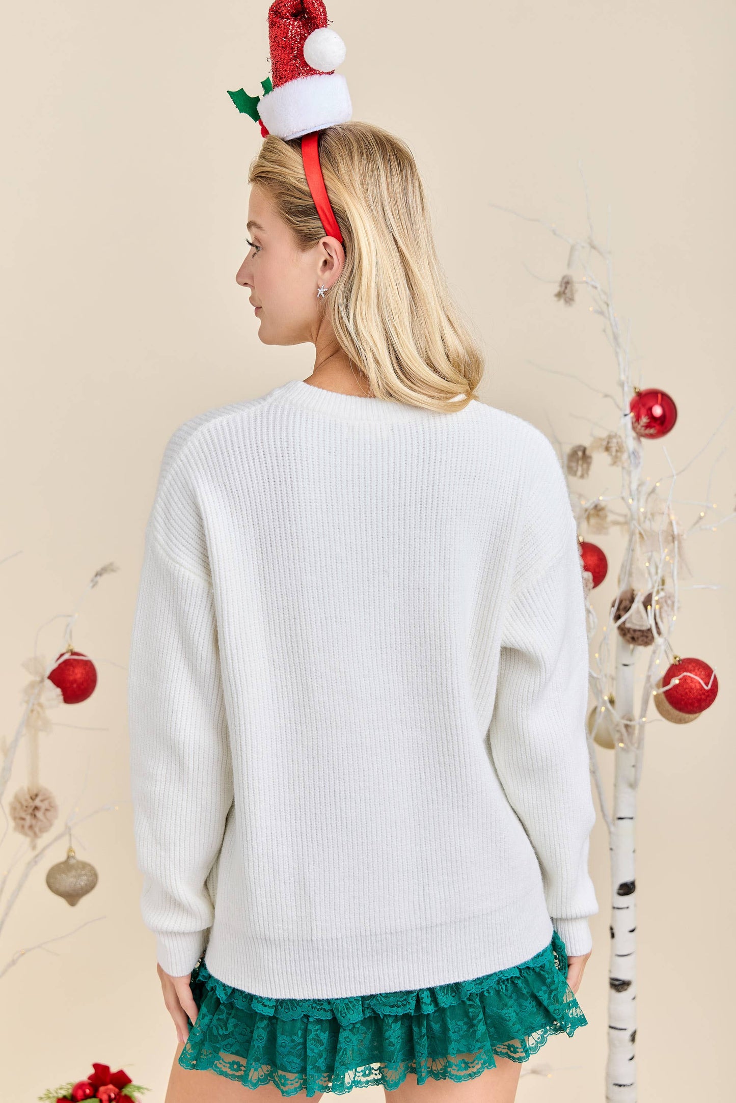 Merry Wreath Knit Sweater with Red Bow – Holiday Pullover