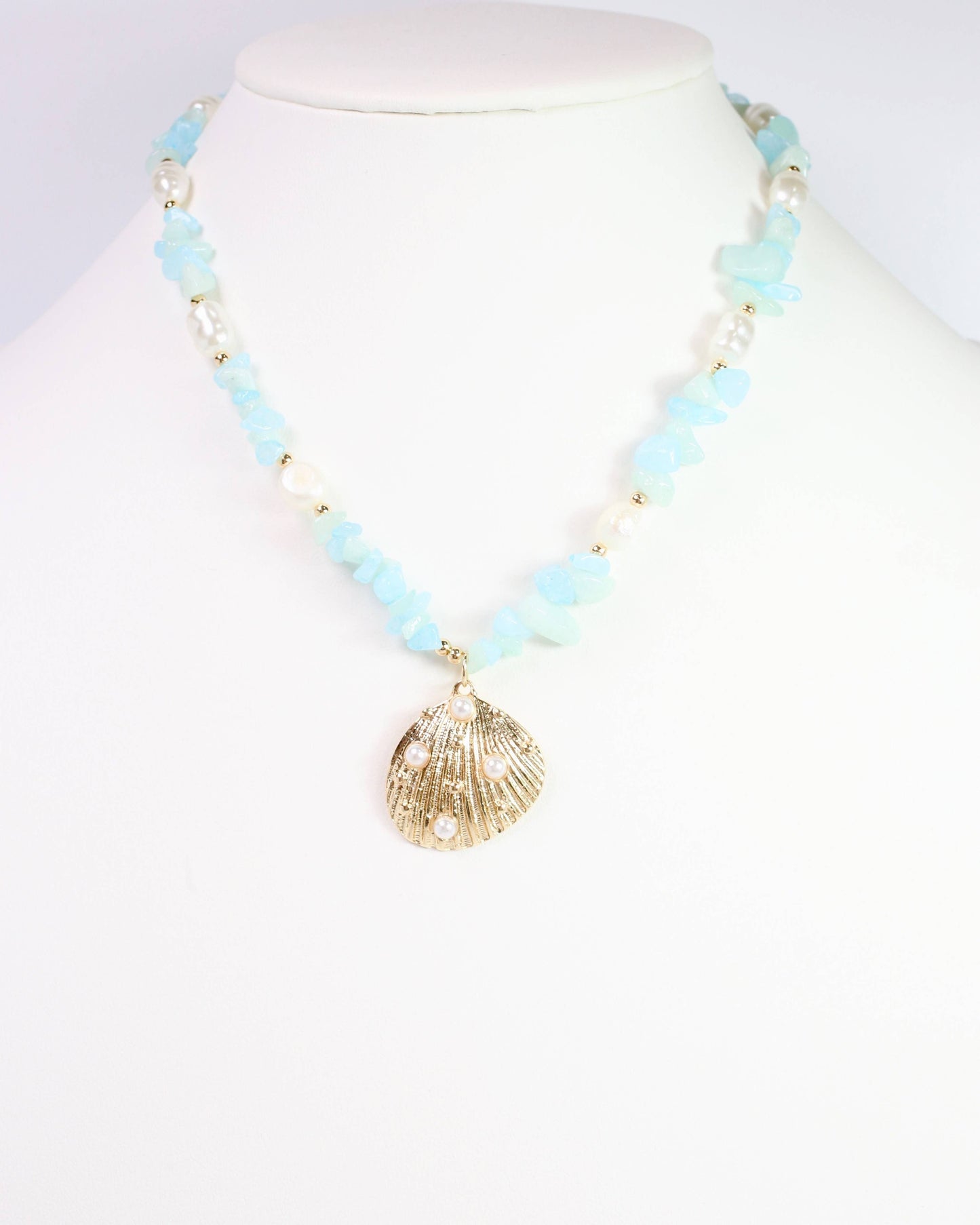 Konya Mixed Bead Shell Necklace Gold