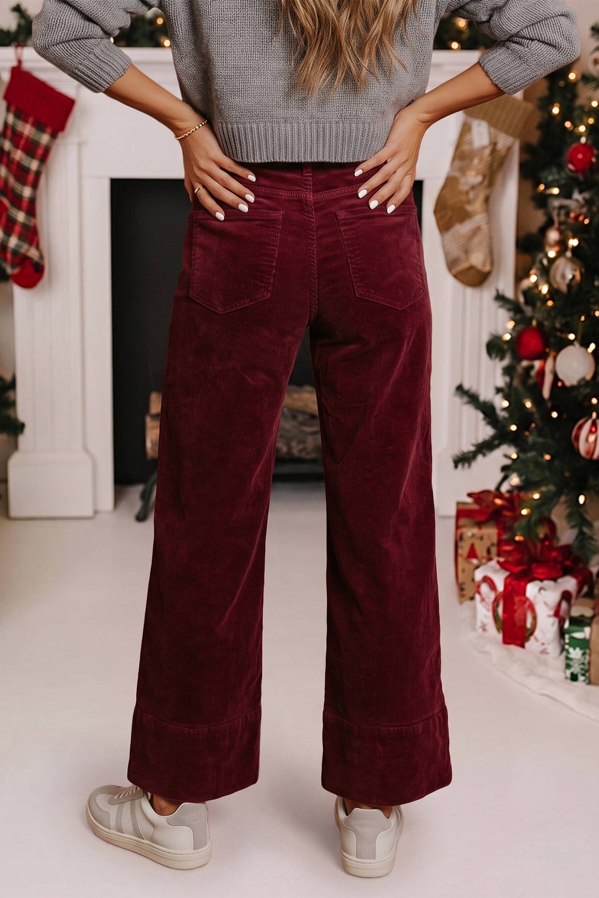 Christmas Corduroy High Waist Wide Leg Pants | S-XL