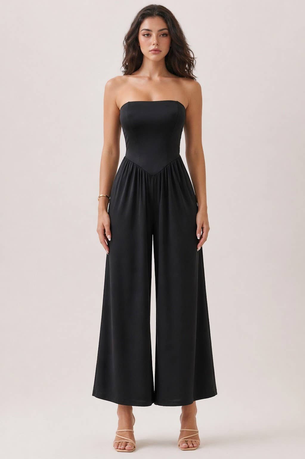 V SHAPE DROP WAIST TUBE JUMPSUIT (Olive & Black)