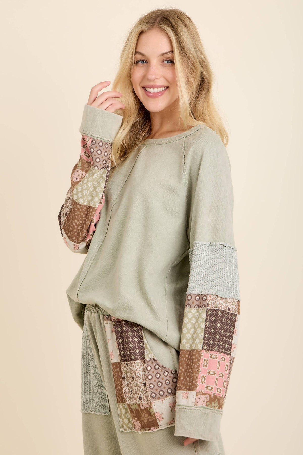 MineralWashed Fall Paisley patchwork Block sweatshirt HT7554