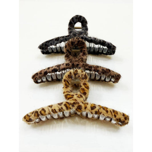 Furry Leopard Loop Shape Jumbo Hair Claw