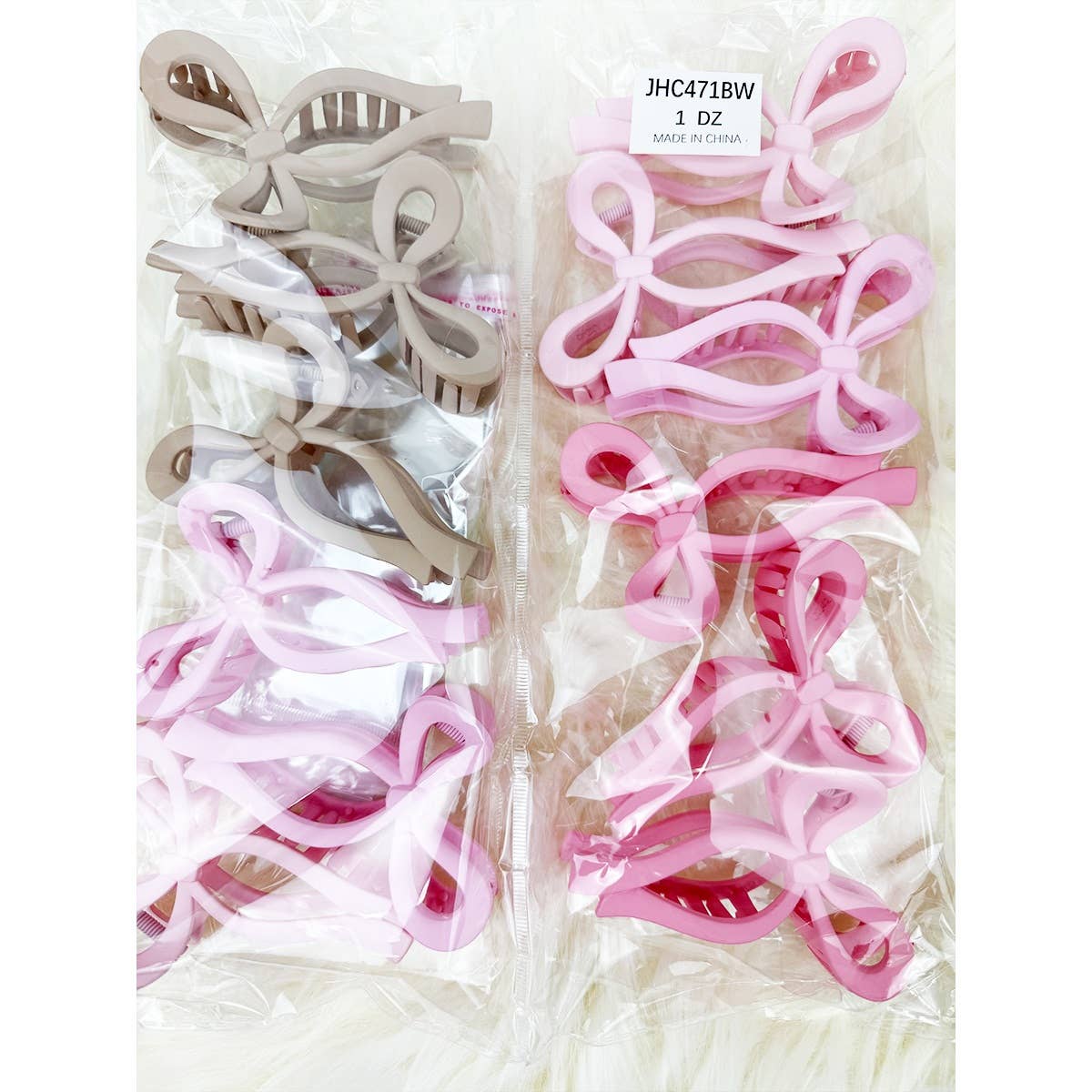 Assorted Pink and Taupe Shades of Bow Clip