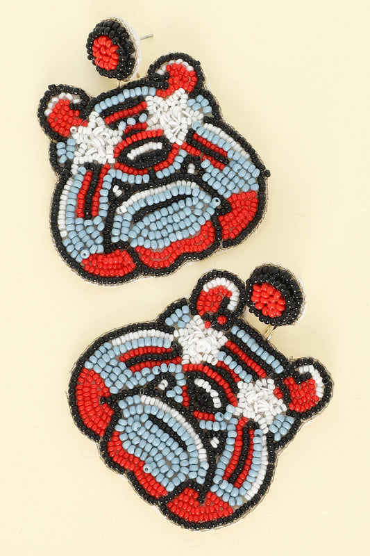 Game Day Bulldog Bead Embroidered Post Earrings