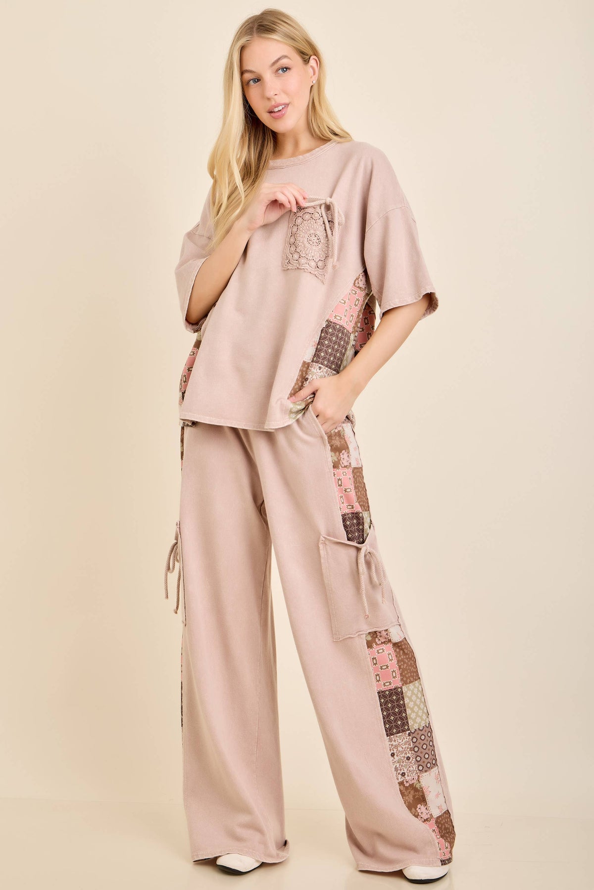 MineralWashed Fall Paisley Print Ribbon patch pants HP7023