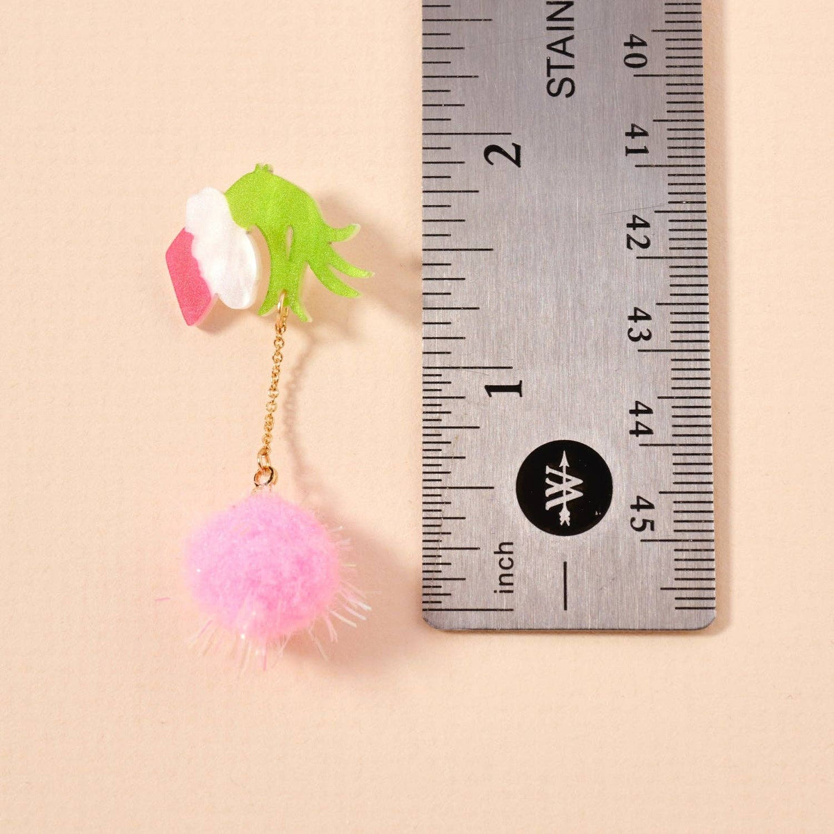 Green Monster Pom Pom Drop Earrings | Whimsical Acrylic Earrings