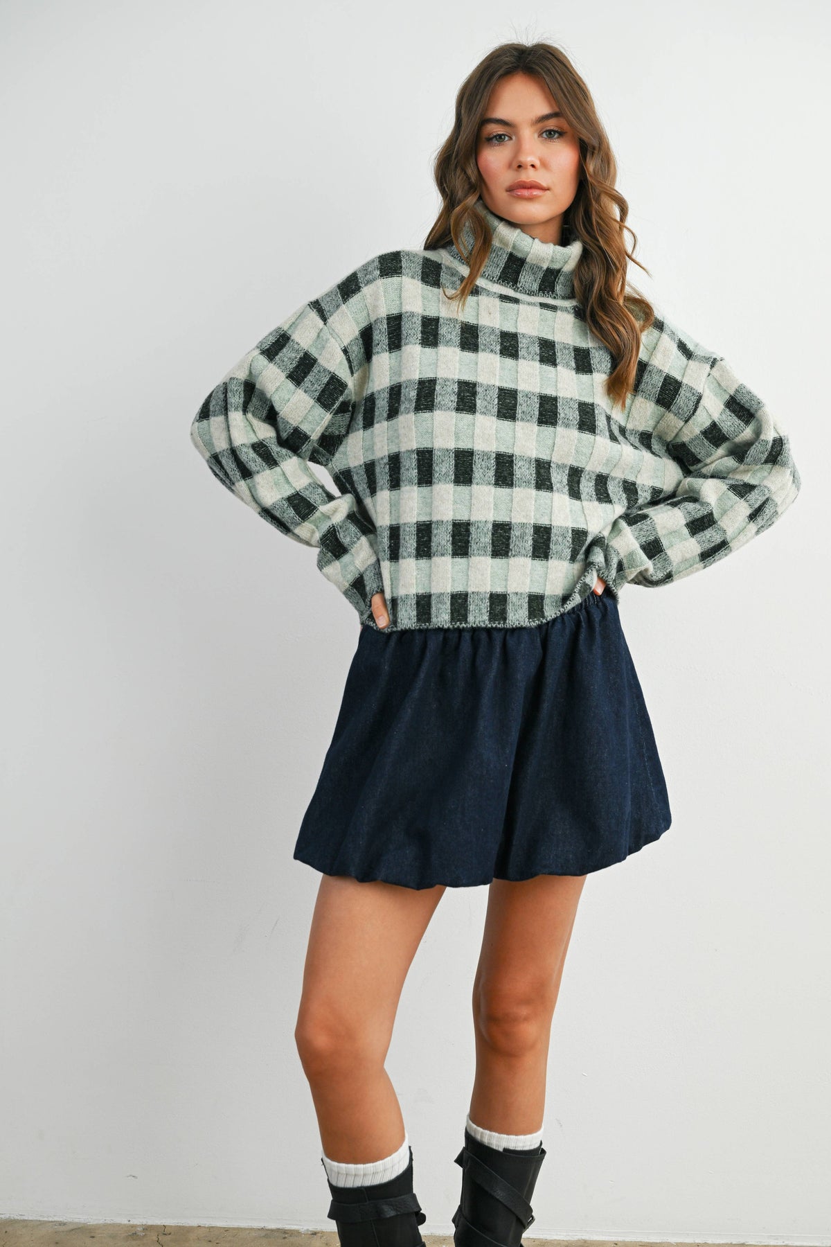 Fall Check Turtleneck Sweater - BMW7532