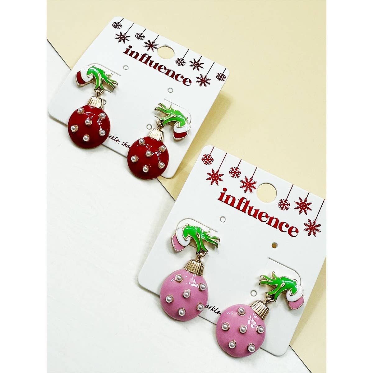 Green Monster Hands Christmas Ornament Earring Set
