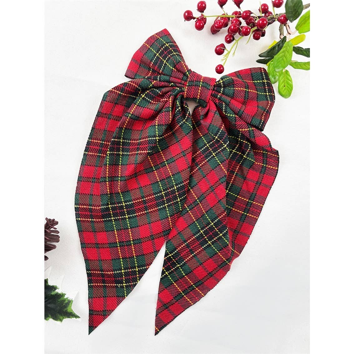 Plaid Long Tail Bow Hair Clip