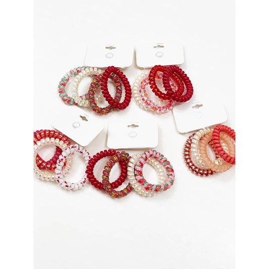 Red Tone Multi Design Spiral Hair Ties