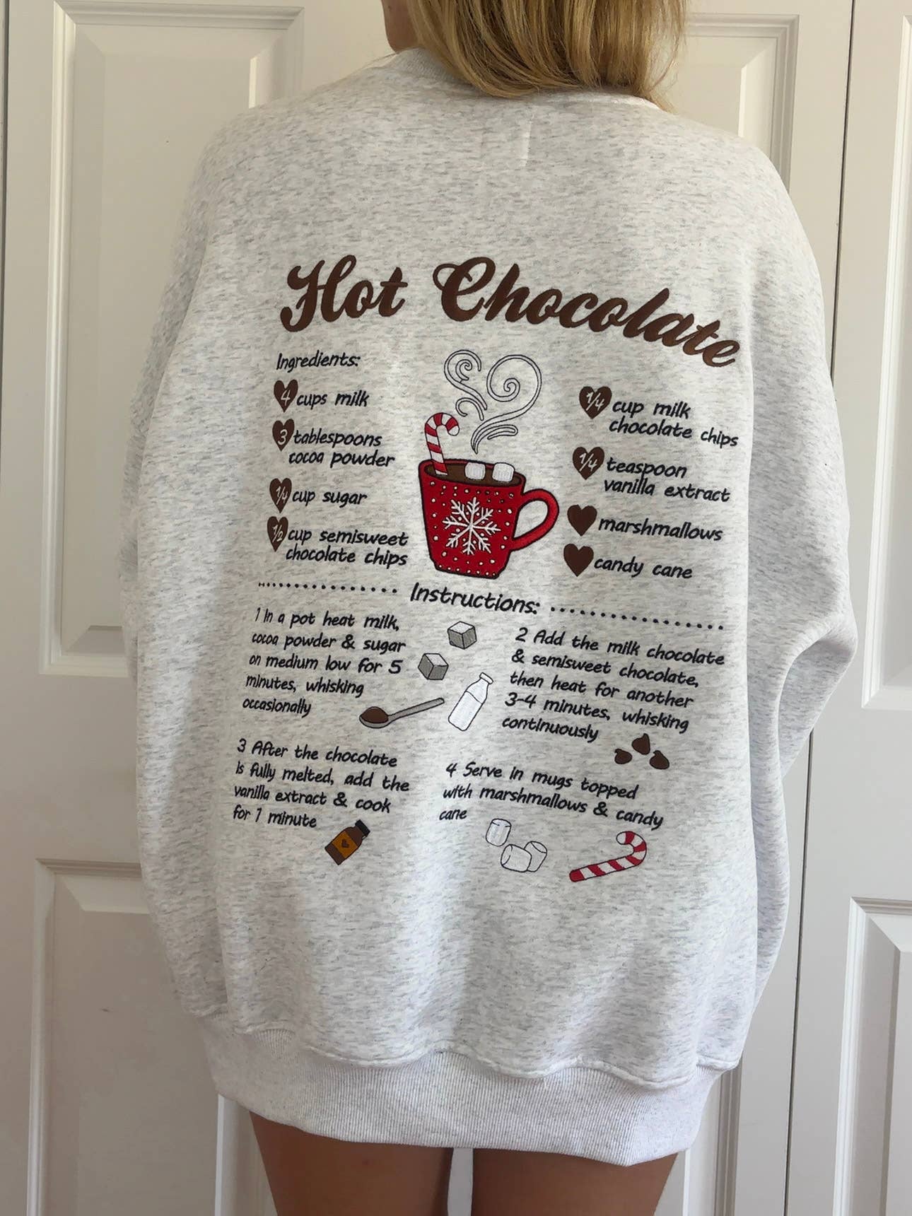 Hot Chocolate Recipe Christmas Embroider Sweatshirt