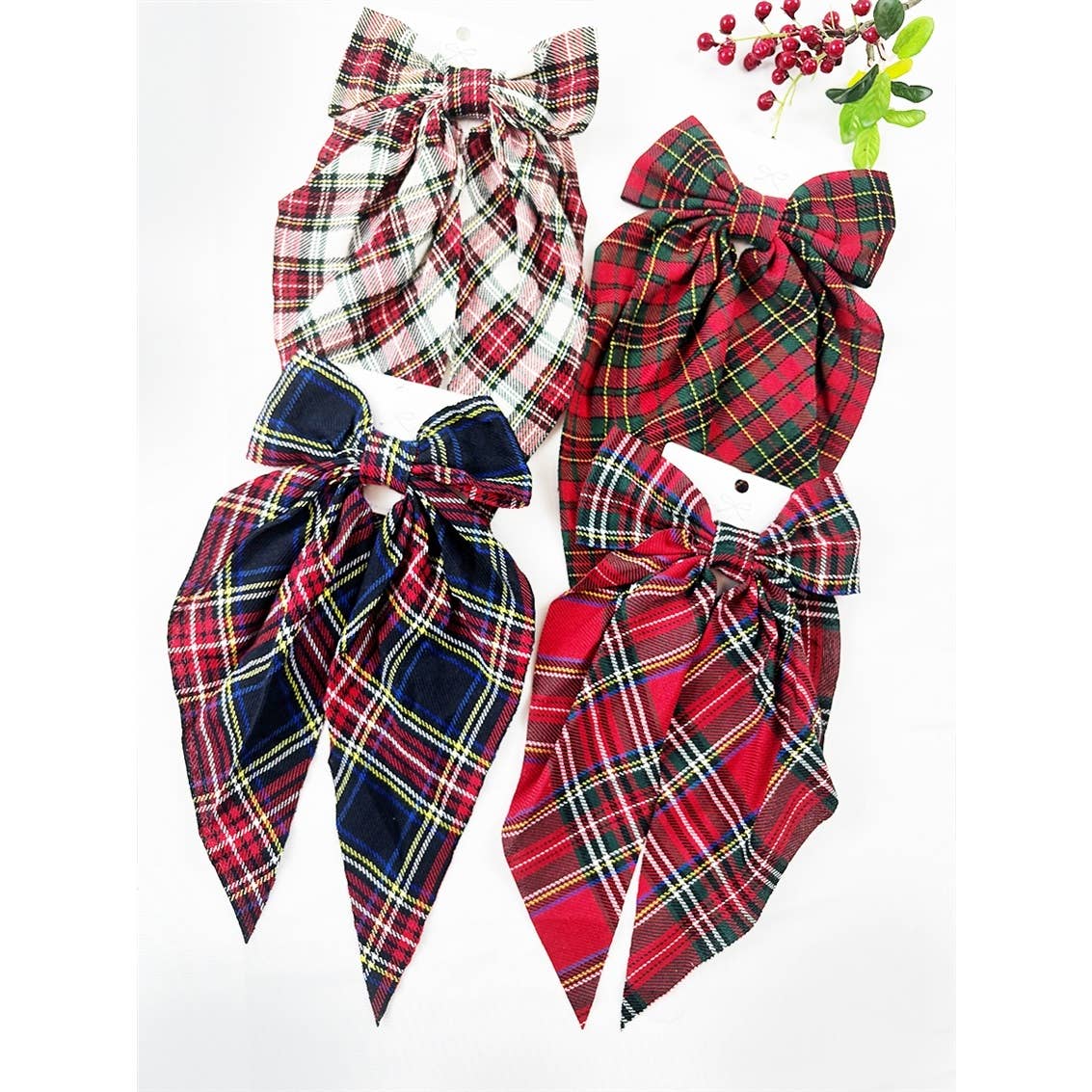Plaid Long Tail Bow Hair Clip