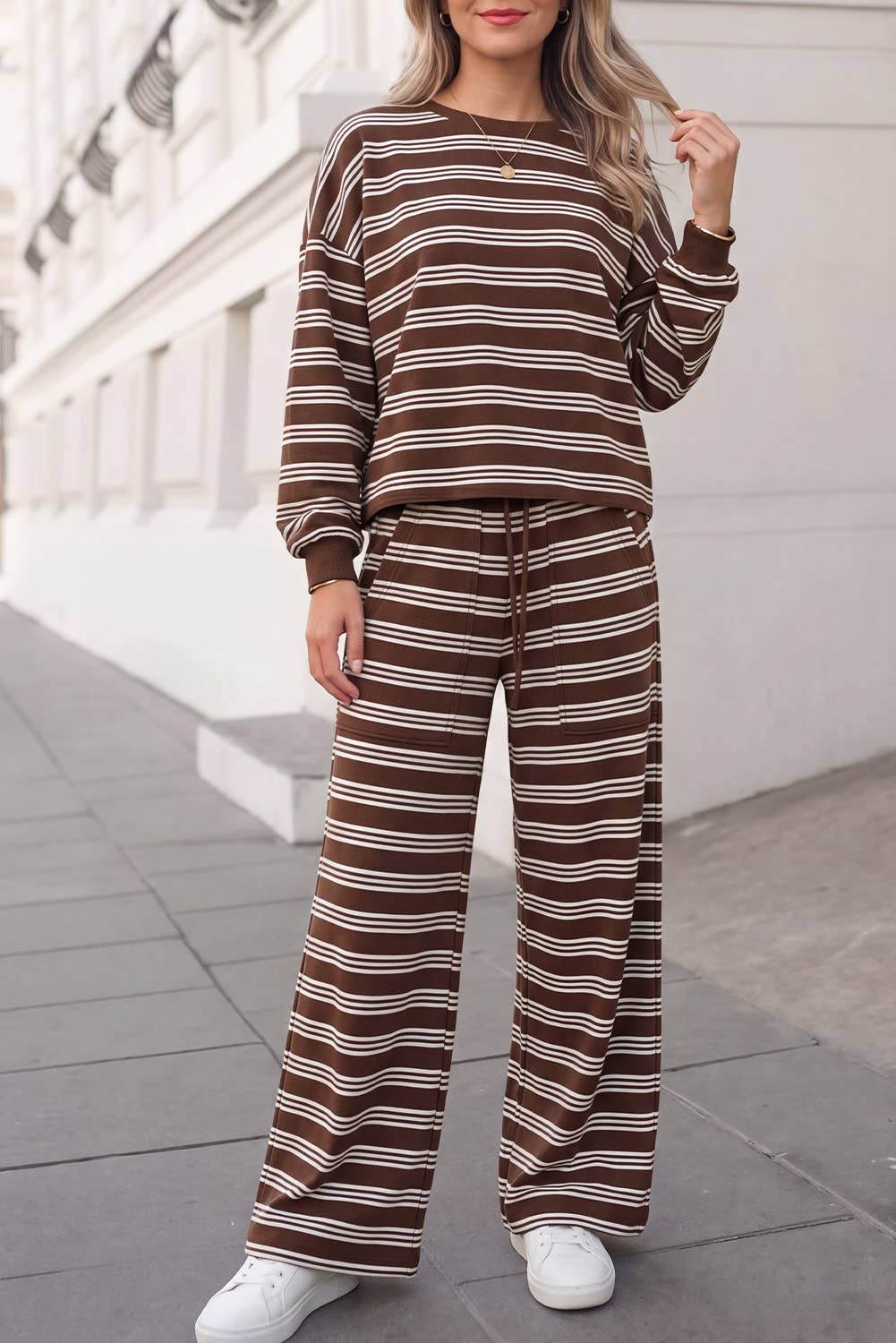 Striped Cutout Back Top &  Pants 2pcs Set FW26 | S-2XL
