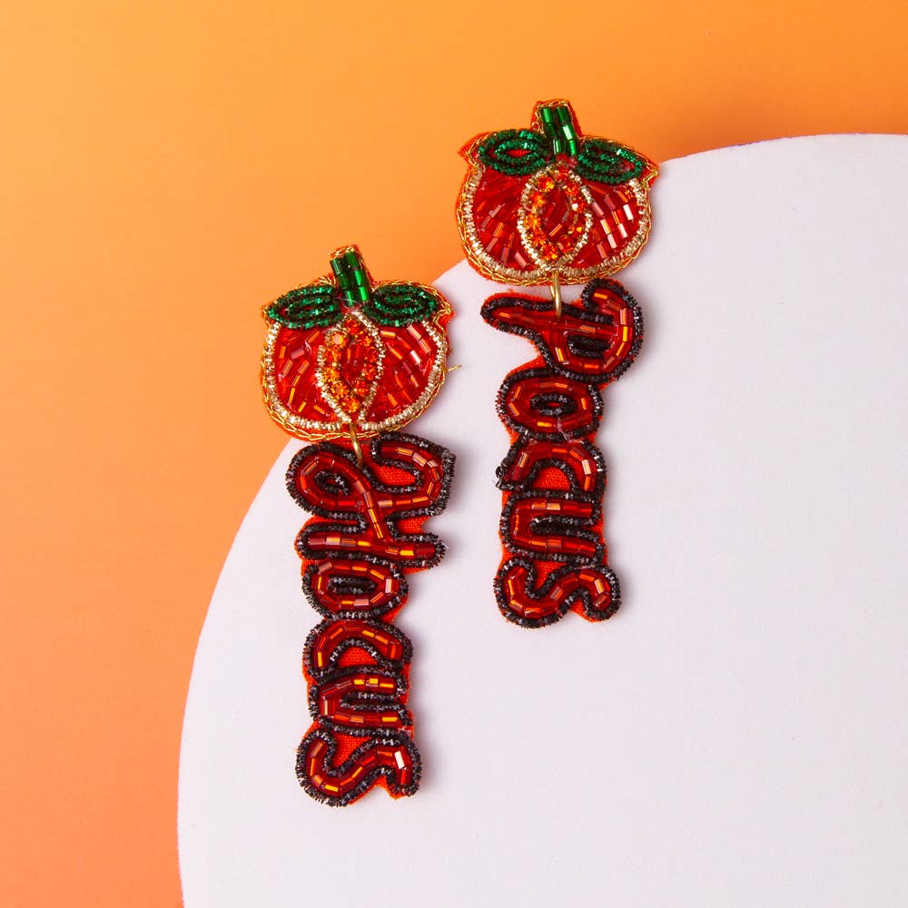 Halloween “Hocus Pocus” Pumpkin Beaded Dangle Earrings
