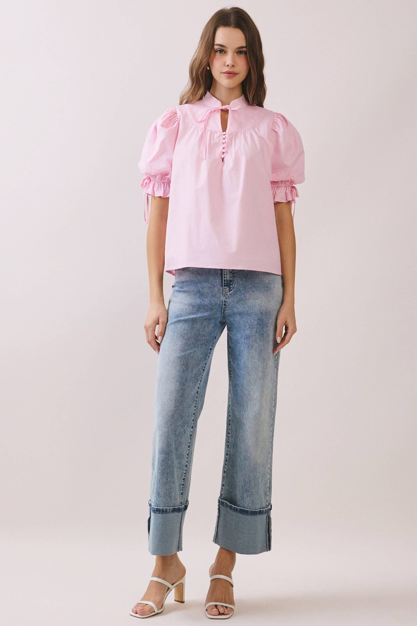 Soft Pink Bow Blouse Top