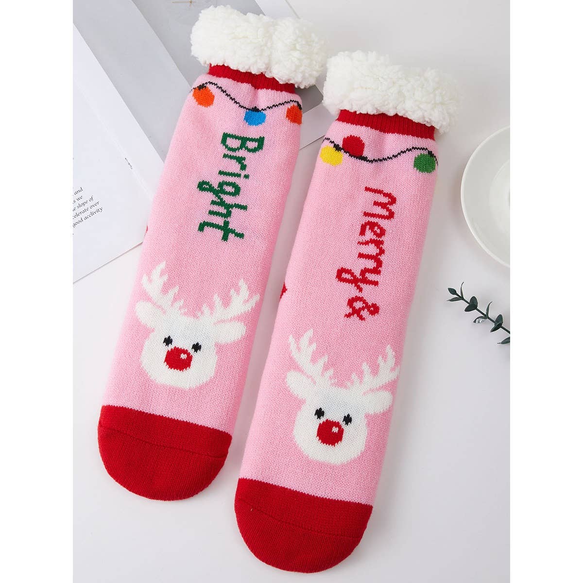 Festive Holiday Sherpa Lined Slipper Socks