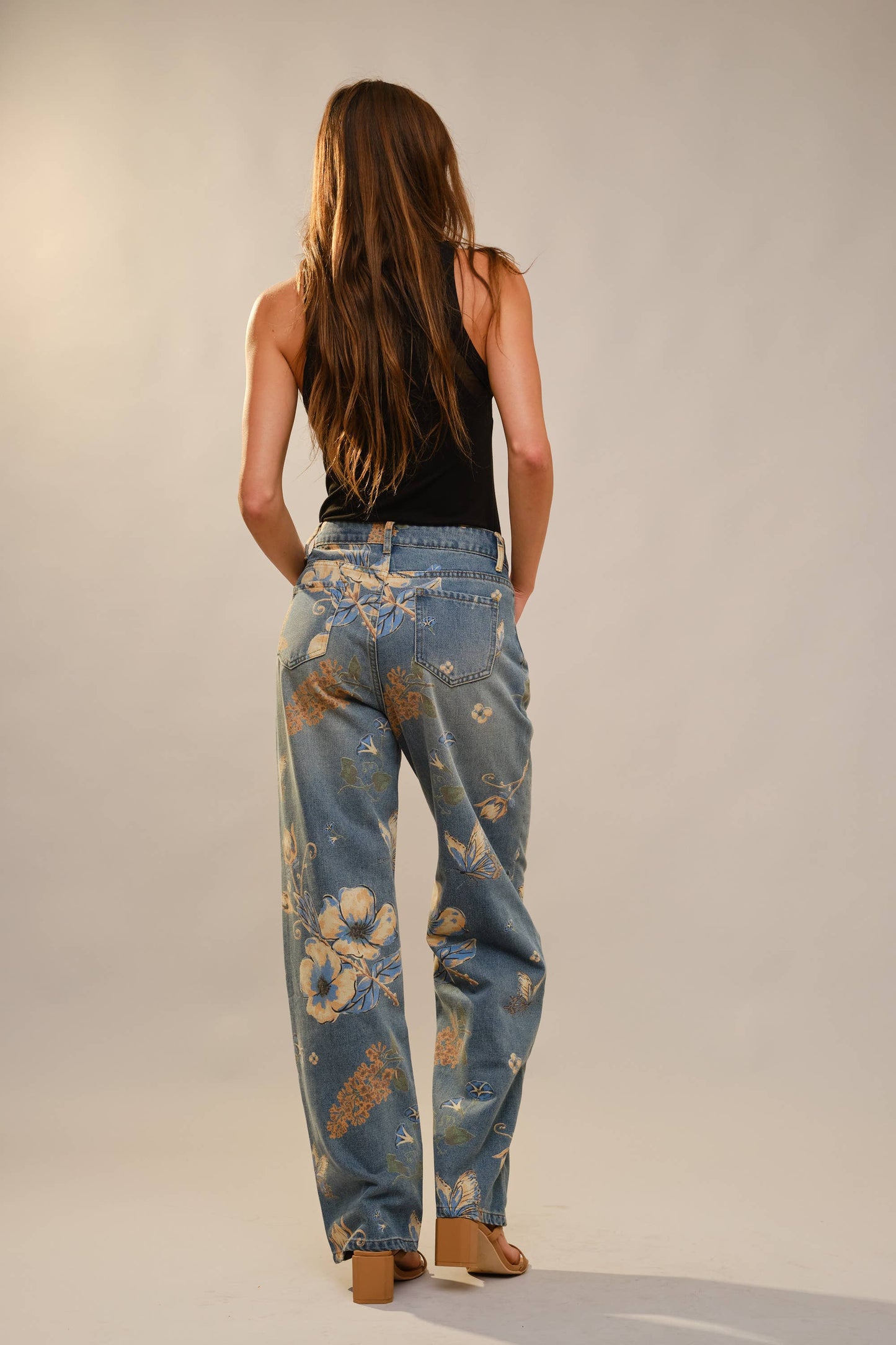 91690P Floral Print Wide Leg Jeans