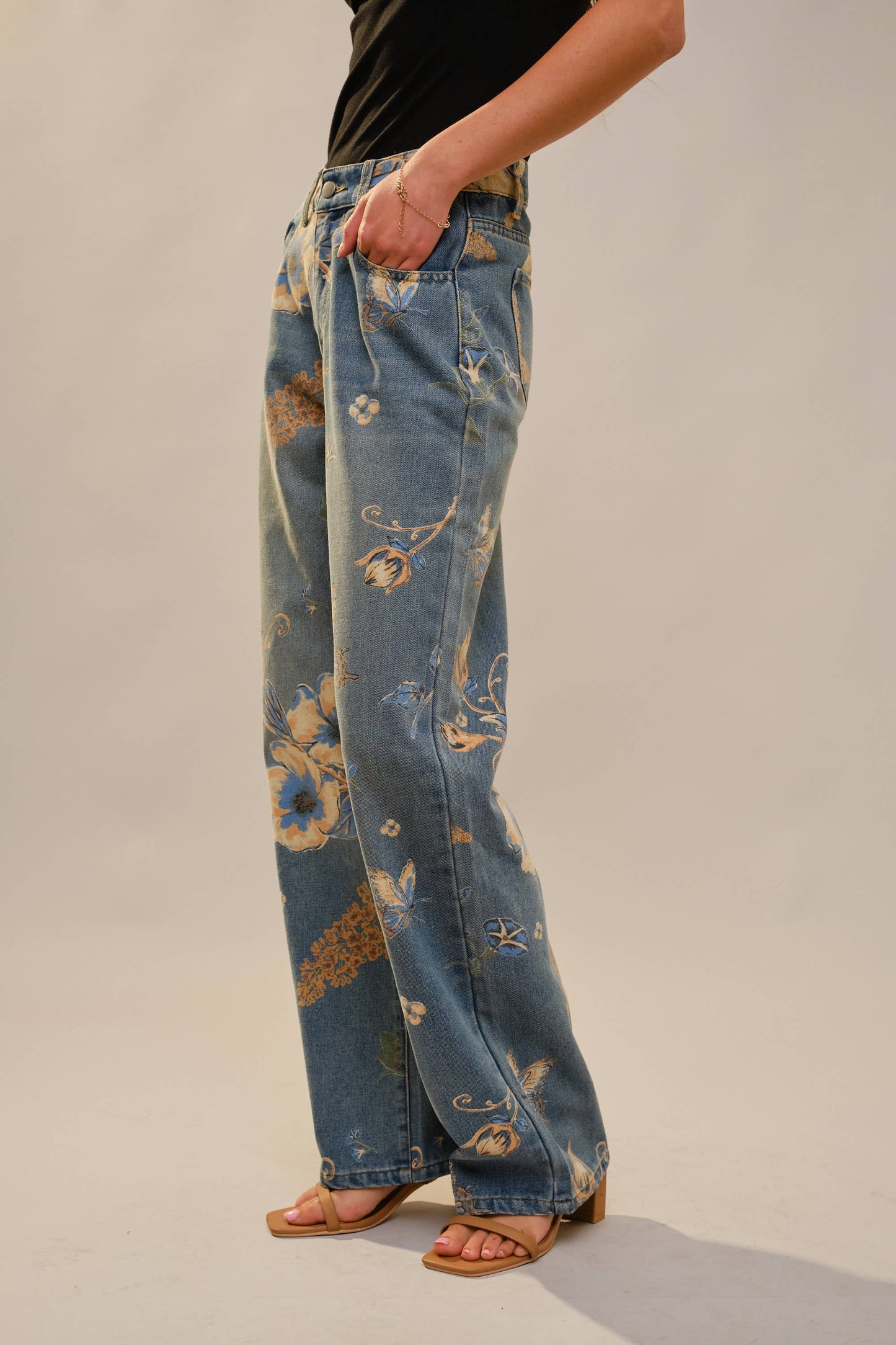 91690P Floral Print Wide Leg Jeans