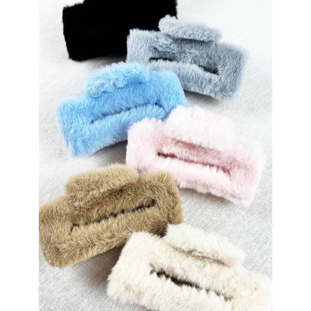 Rectangle Faux Fur Plush Hair Jaw Clip