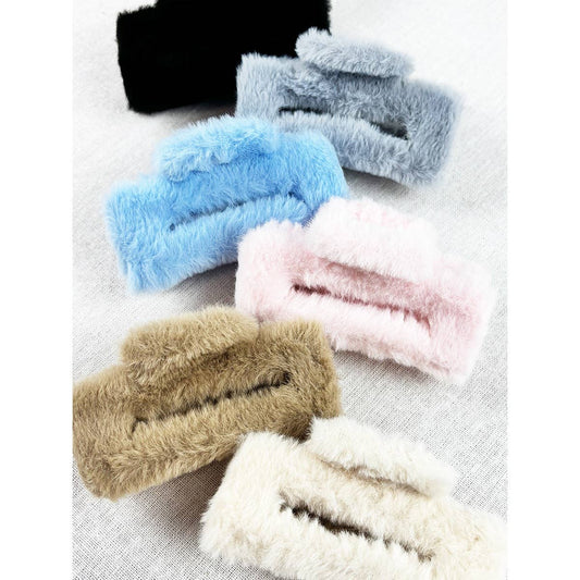 Rectangle Faux Fur Plush Hair Jaw Clip