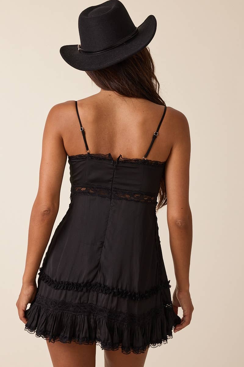 SOLID COLOR SWEETHEART LACE TRIM PREPPY MINI DRESS