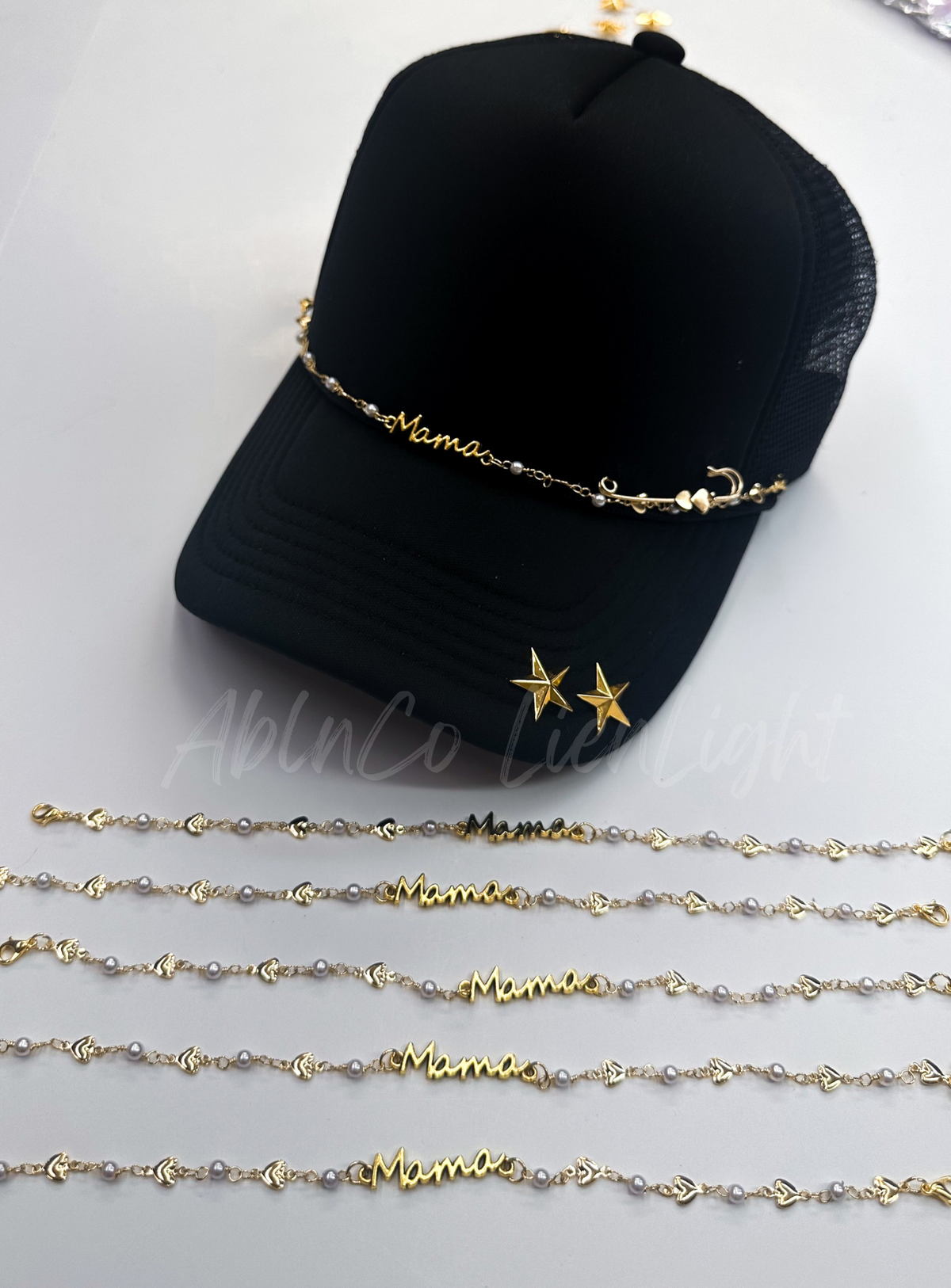 Trucker hat chains hat jewelry accessories pearls mama chain