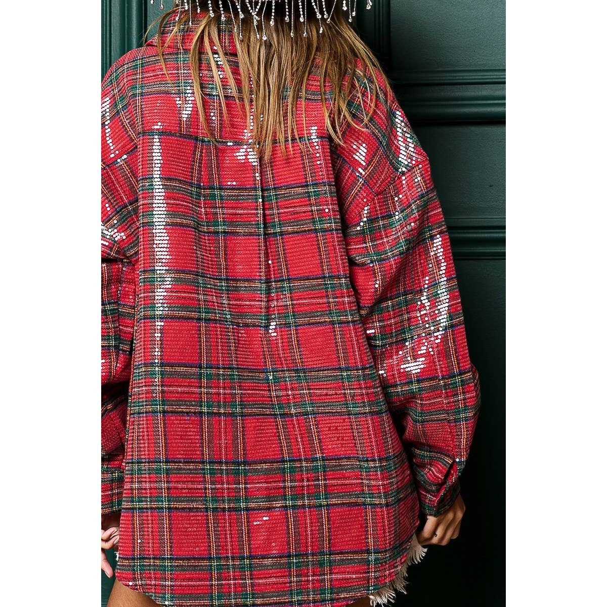 CLEAR SEQUIN PLAID CHRISTMAS SHIRT