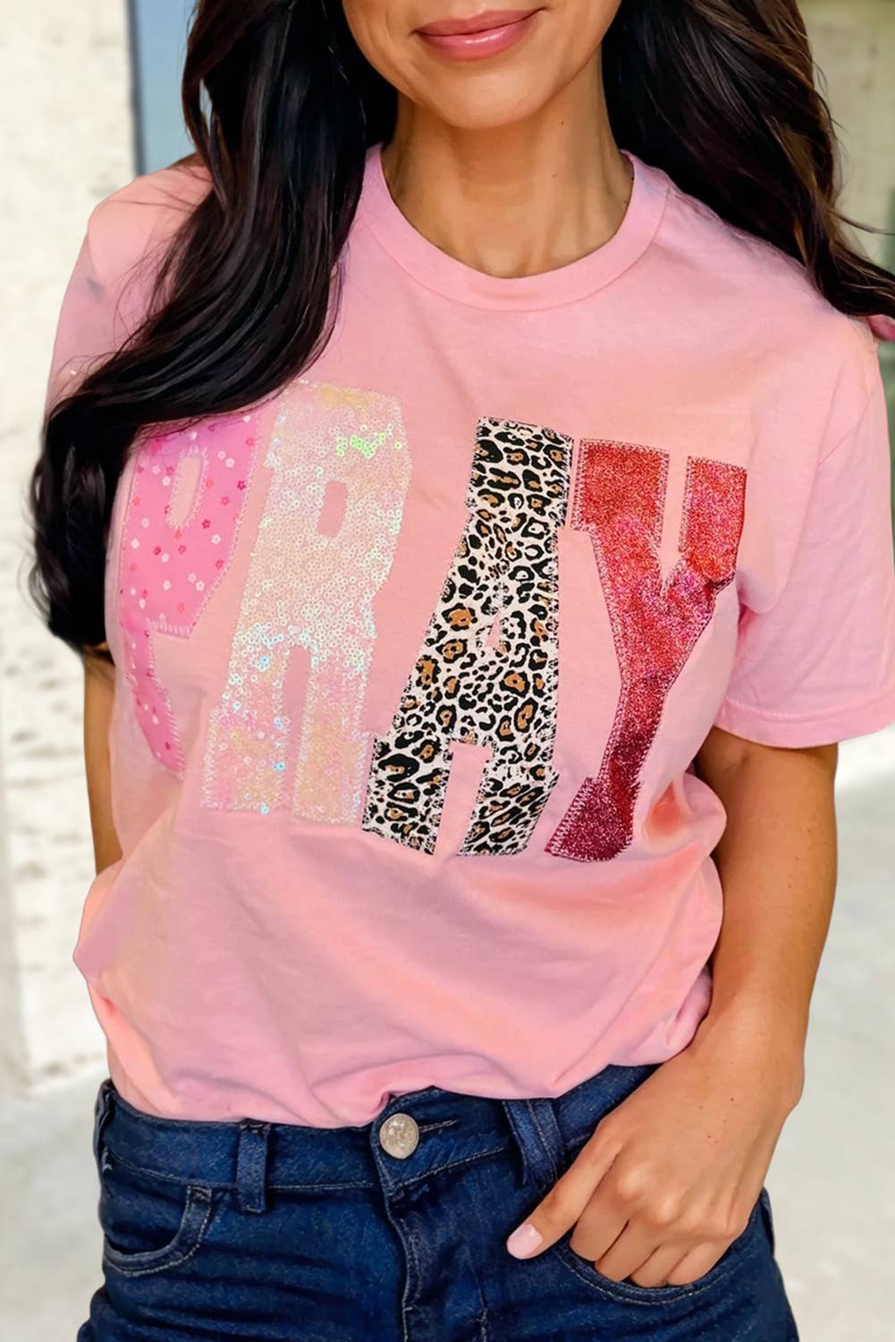 PRAY Sequin Leopard Patched Graphic S/S 26 Tee | S-XL