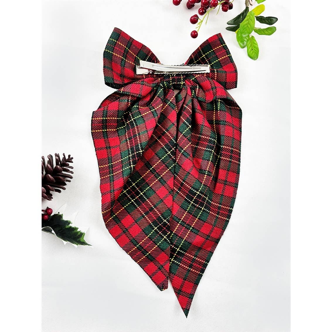 Plaid Long Tail Bow Hair Clip